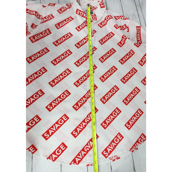 Weekend Warrior 'Savage' Button Down Casual Short Sleeve Men's Shirt Size Large - Picture 7 of 9